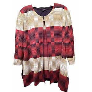 Misook Knit Jacket Cardigan Sweater Top Red Black Gold Size 1X Plus Woman